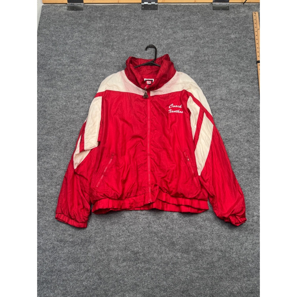 Vintage Wilson Windbreaker Jacket Mens Large Red White Coach Pierce Tennis 90s